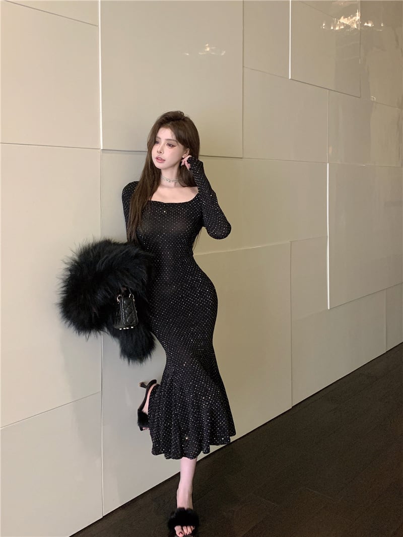 【dress】ビジューマーメイドワンピース　M26179