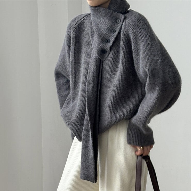 【tops】Vネックニットセーターマフラー付き　M28049