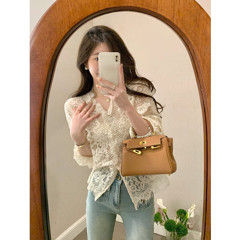 【tops】VネックレースブラウスF7091