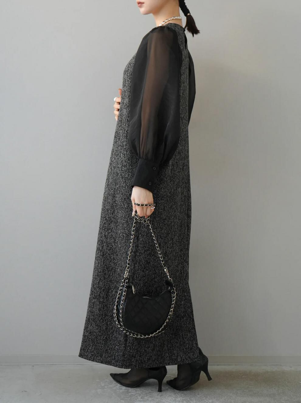 【dress】シアースリーブドッキングワンピース　N2964