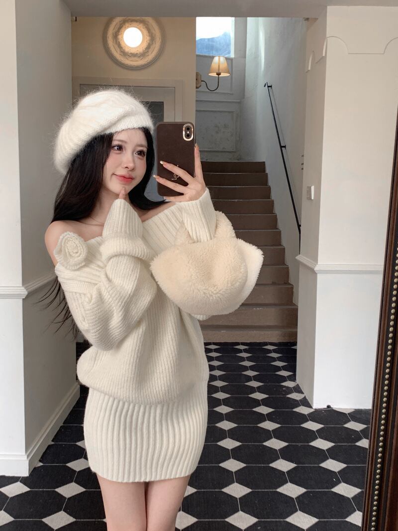 【dress】オフショルダーニットワンピース　M28499