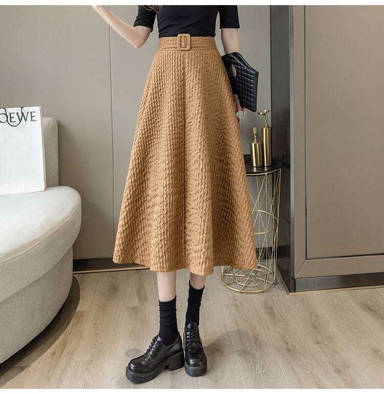 【bottoms】上品な質感!気質満点レトロINS風Aラインハイウエスト着痩せスカート G2935