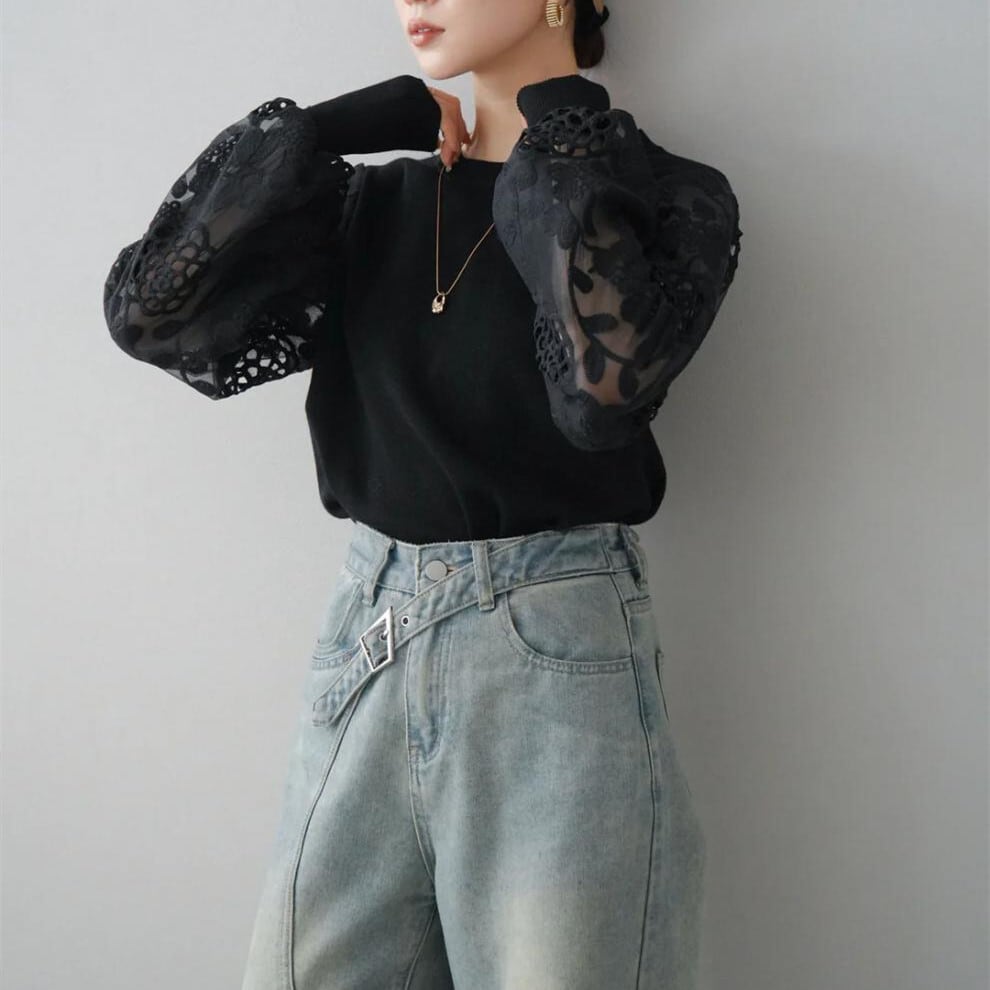 【tops】レース切り替えトップス　M29484