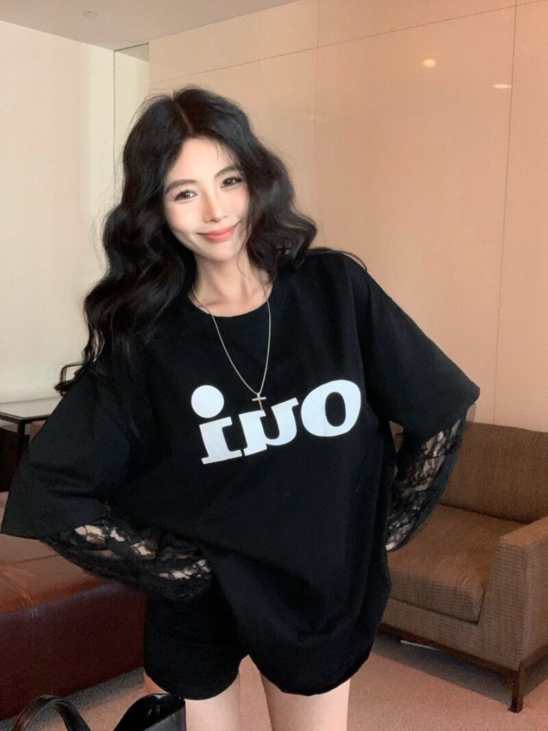 【tops】レース切り替えTシャツ　M28795