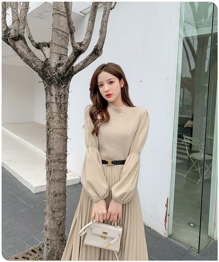 【dress】高級感 秋気質満点長袖高品質フランス風デザインワンピース G2235