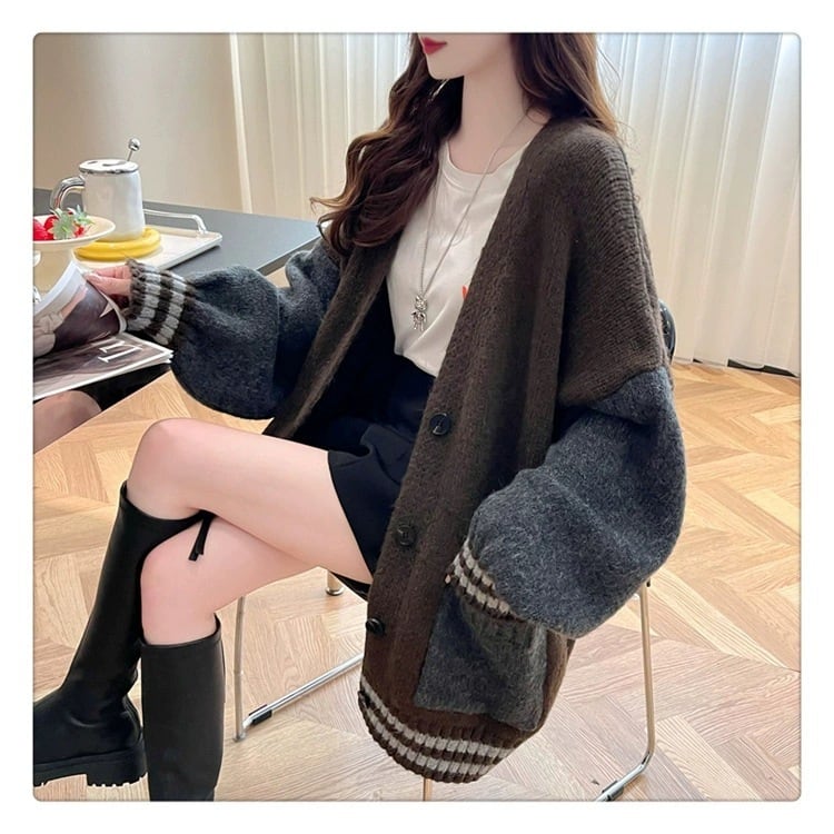 【outer】配色切り替えニットカーデ　M27503