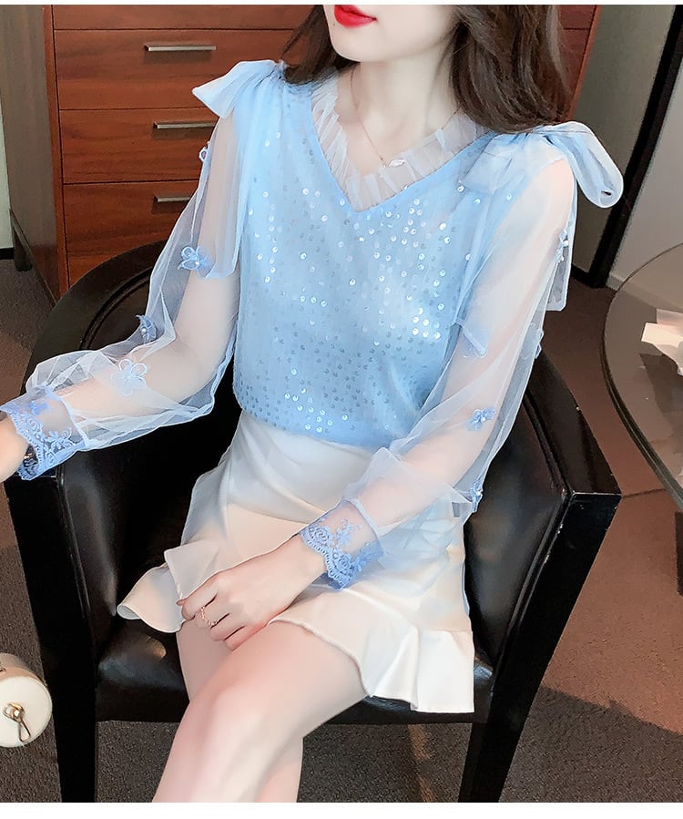 【tops】チュールコンビシャツトップス　M29227