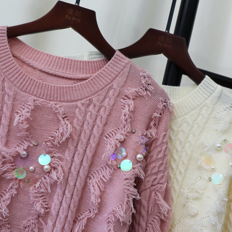 【tops】スパンコールニットセーター　M26343