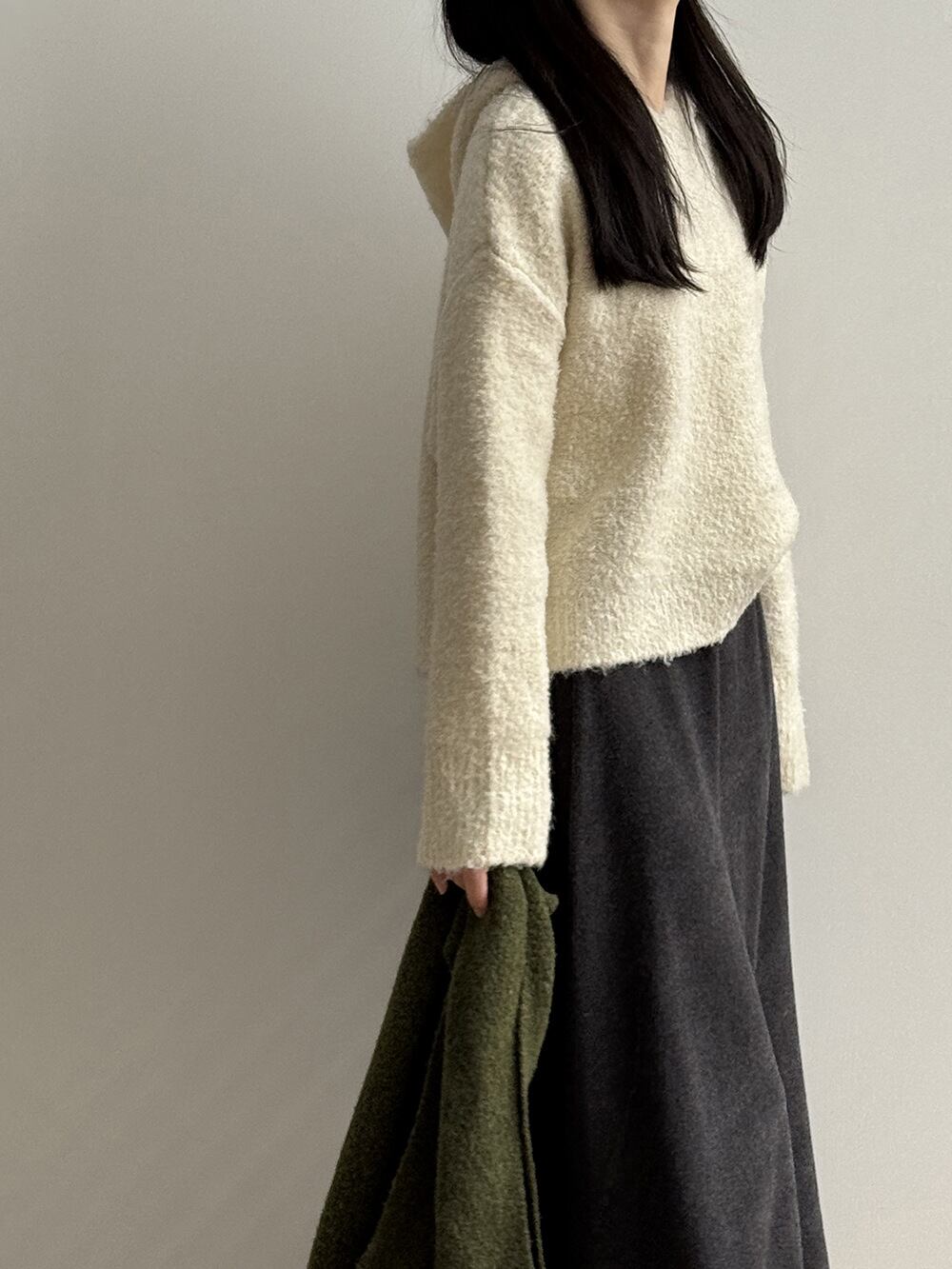 【tops】フード付きニットトップス Q7367