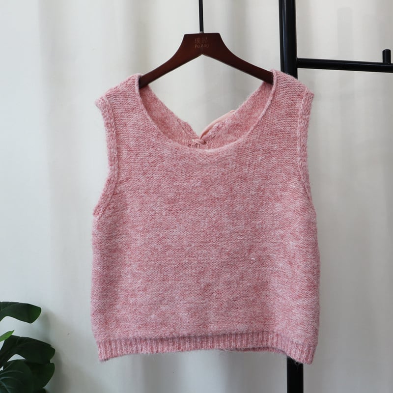 【tops】リボン付きニットベスト　M26163