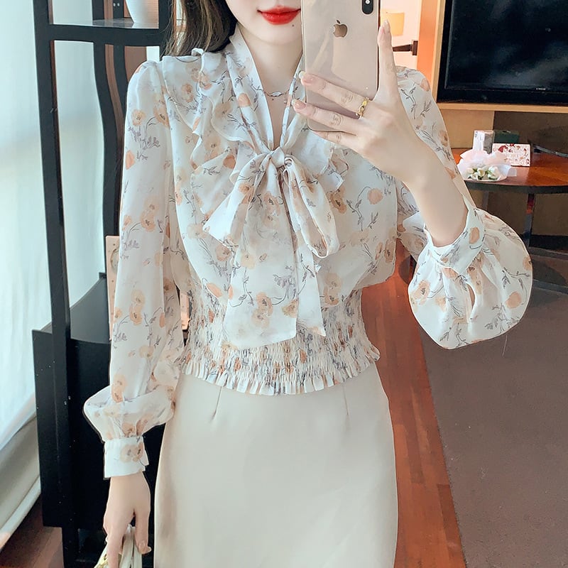 【tops】リボン付きブラウス　M29388