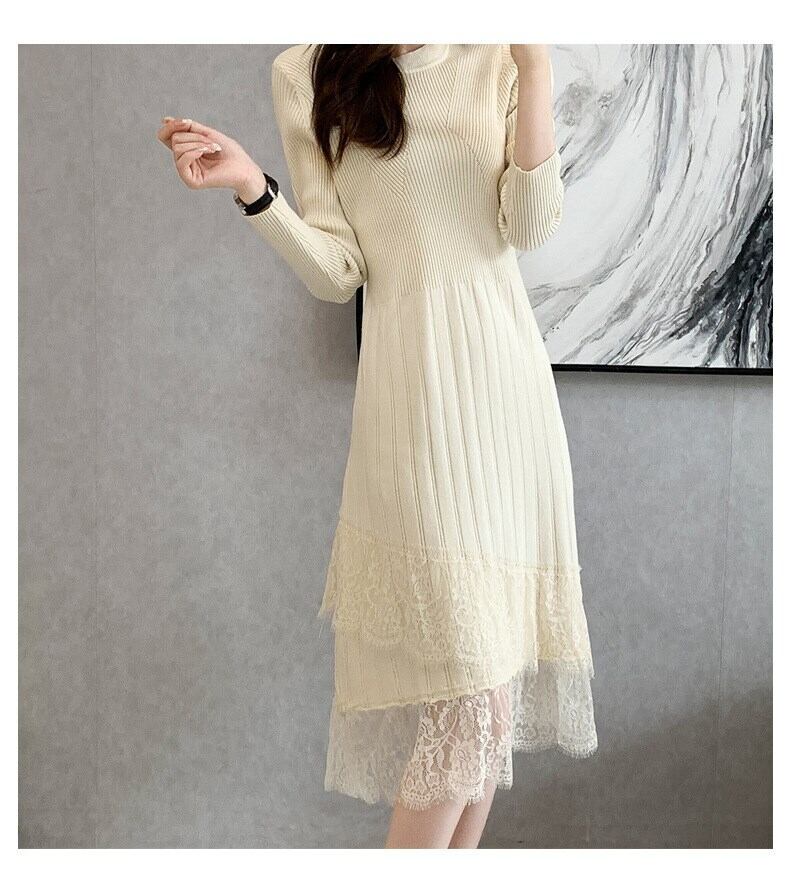 【dress】レースドッキングニットワンピース 　N2226