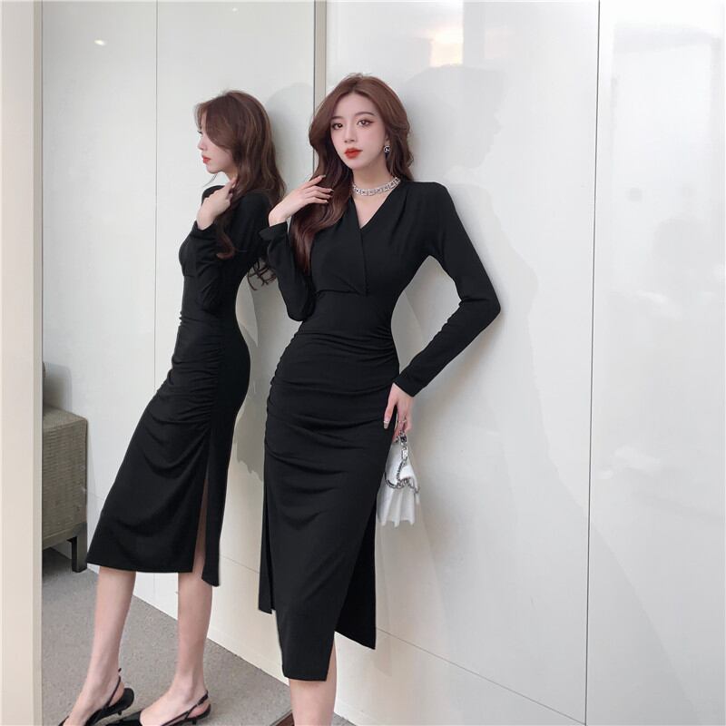 【dress】スリット入れロングワンピース Q8174