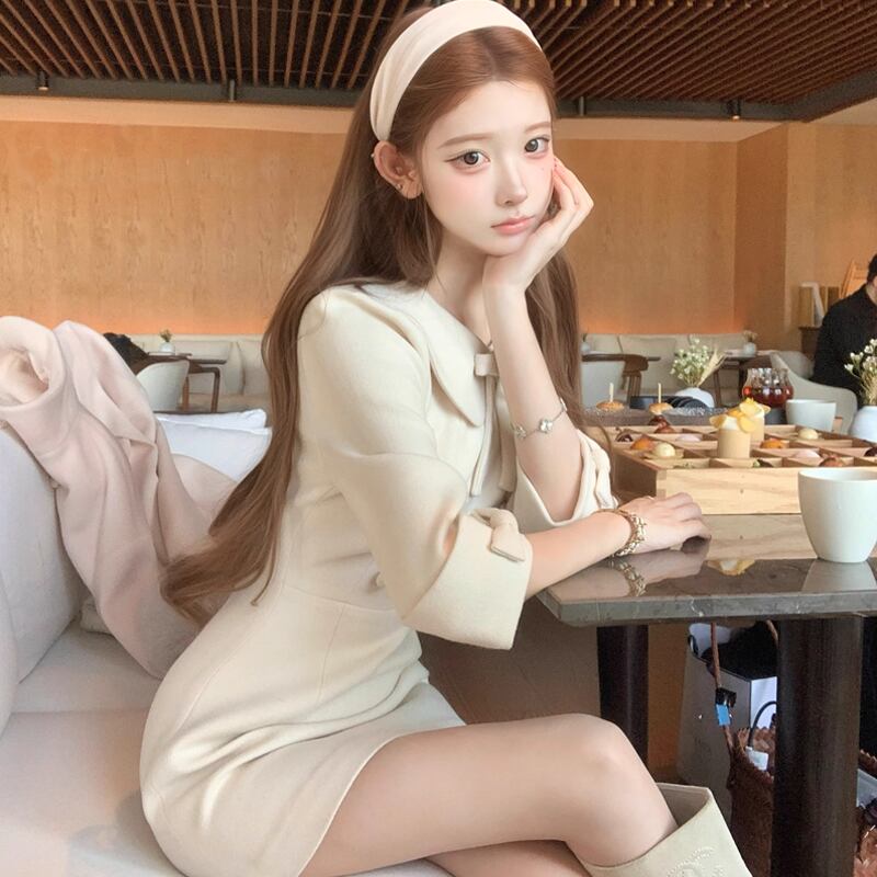 【dress】リボン付きピーターパンカラーワンピース Q7551