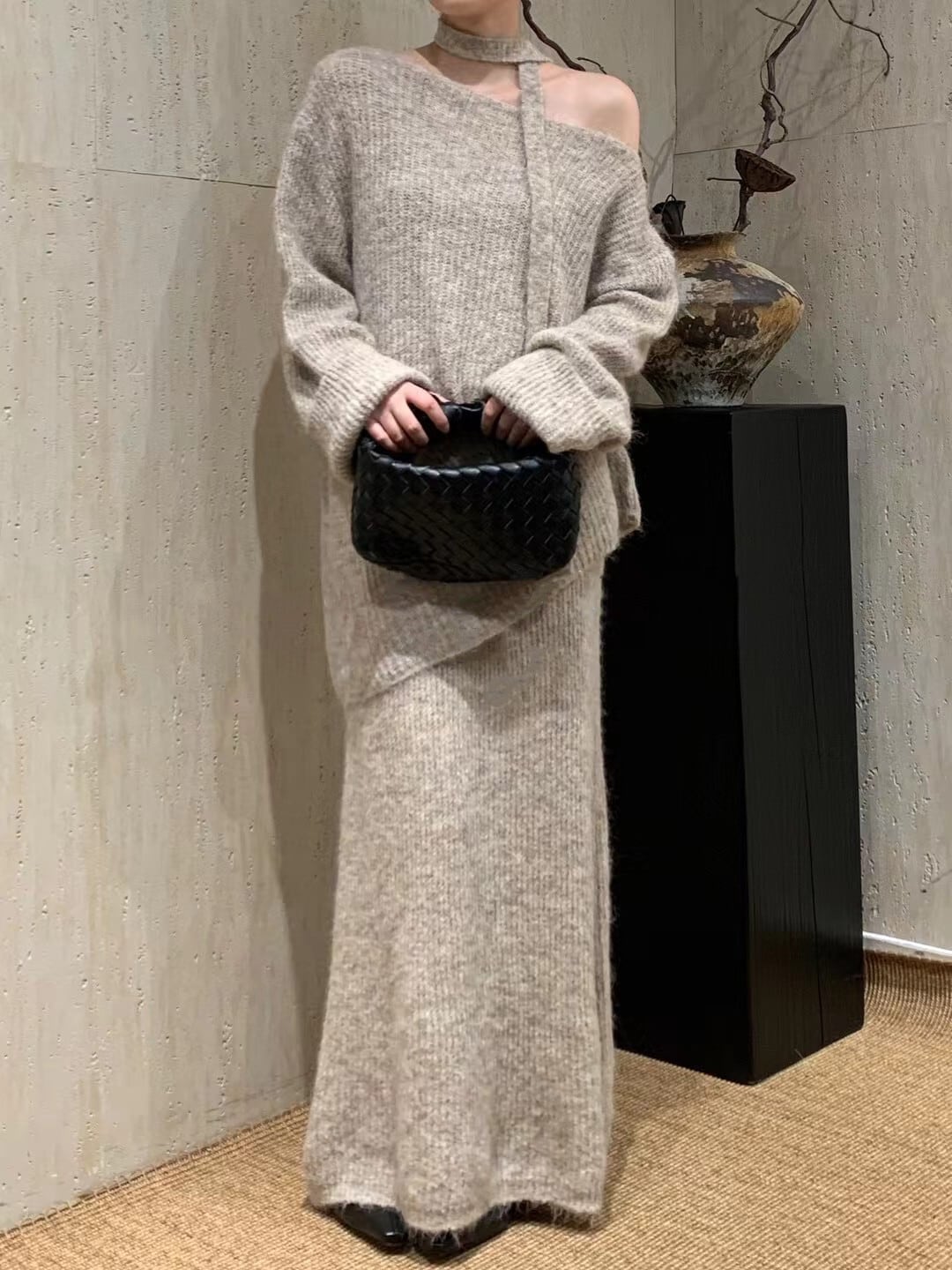 【set】チョーカー付ニットトップス×ロングスカートセット　N2774