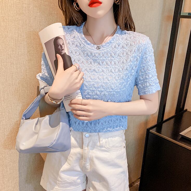 【tops】清新スウィート半袖ラウンドネック着回し無地ファッションTシャツ