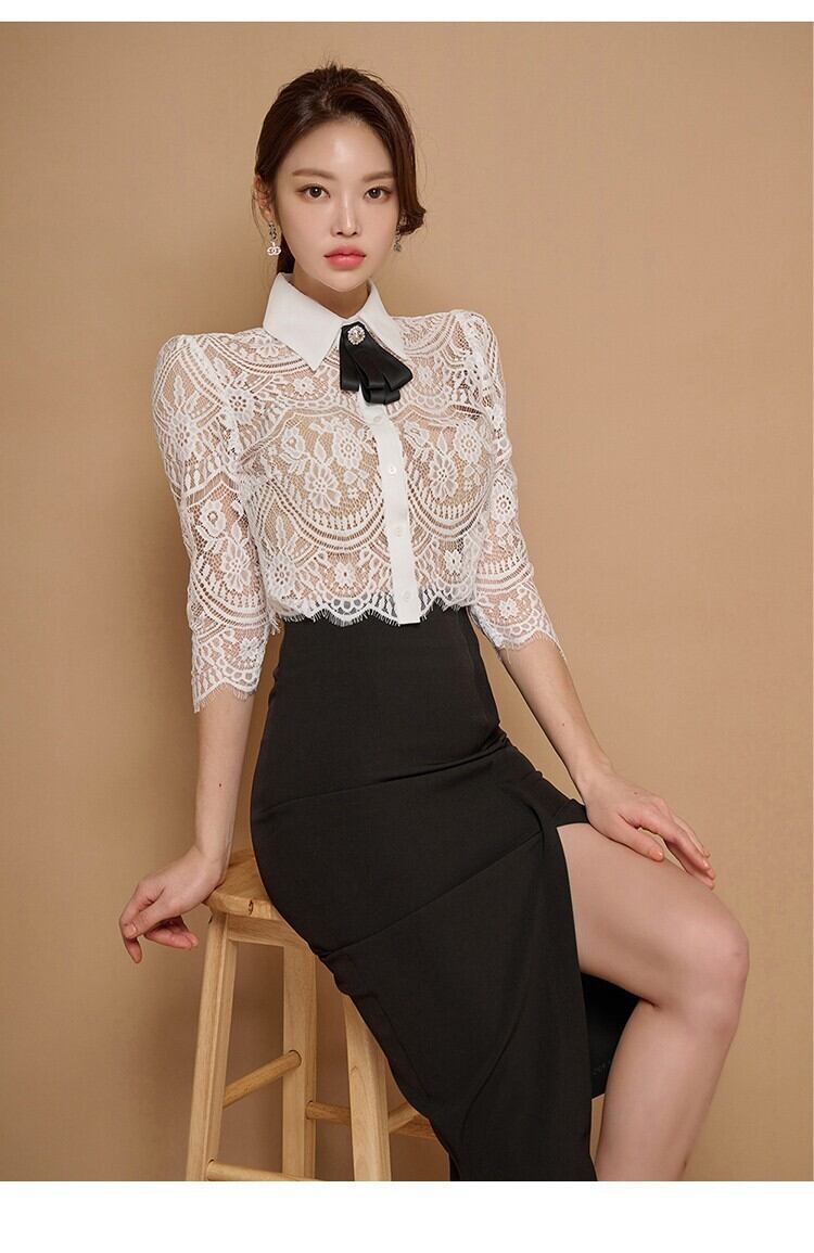 【set】レーストップス+OL通勤スカート２点セットG20629