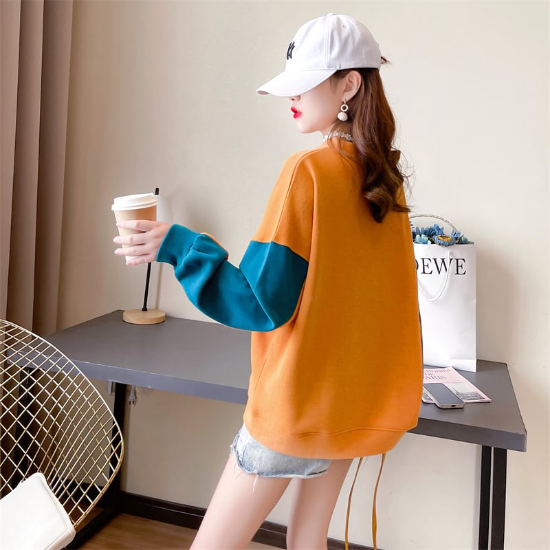 【tops】キュート長袖配色パーカーF6234