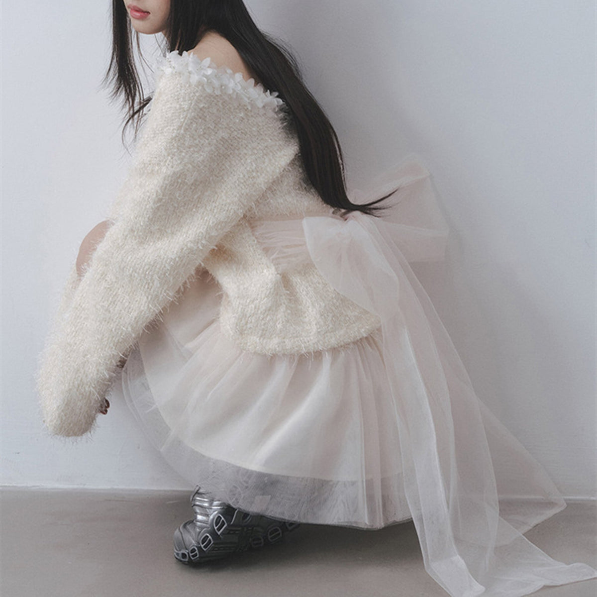 【dress】リボンチュールドッキングミニワンピース　N3522
