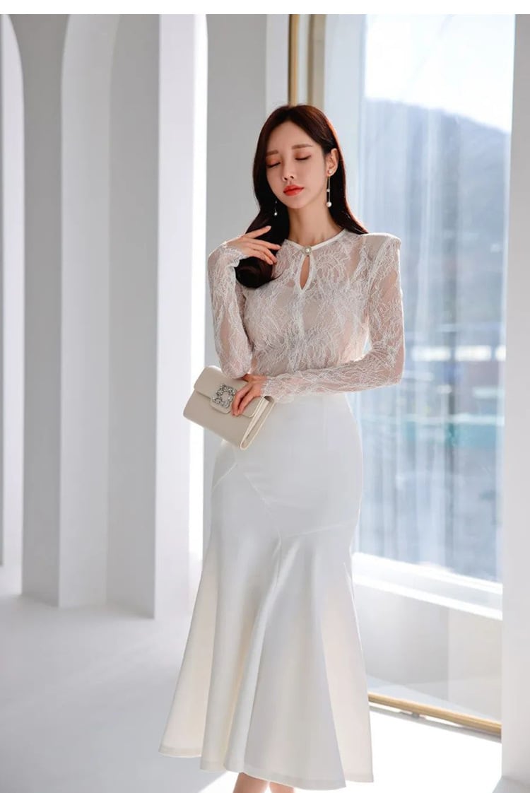 【dress】レース切り替えワンピース　M27301