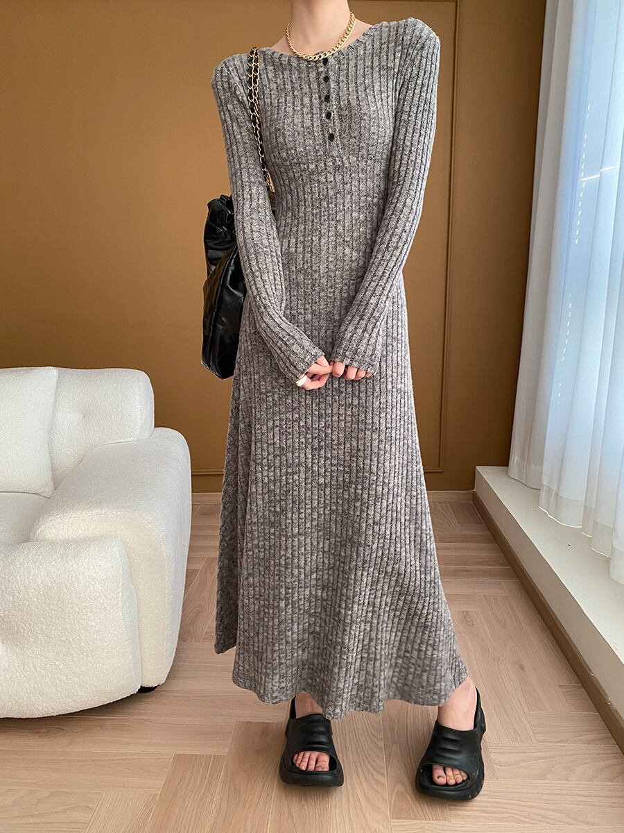 【dress】ロングニットワンピース Q7002