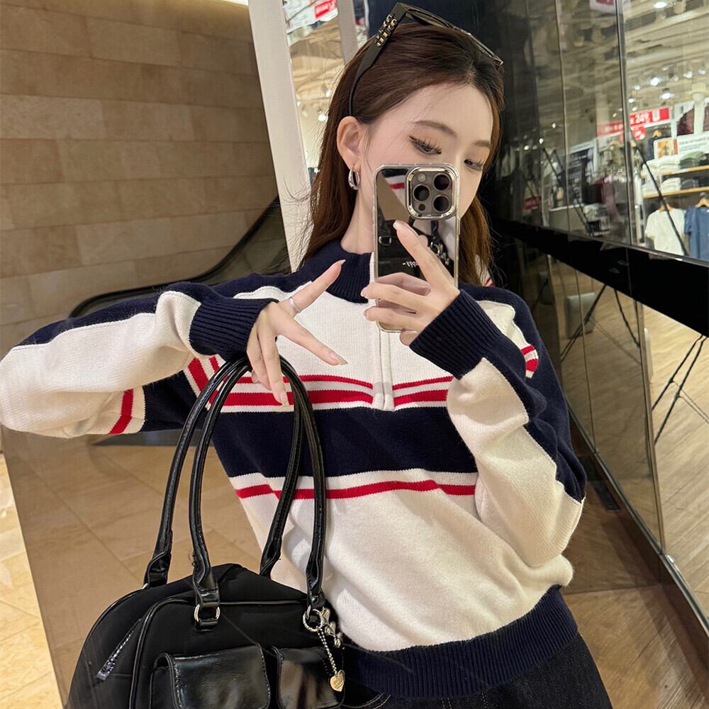【tops】配色ニットトップス　M27196