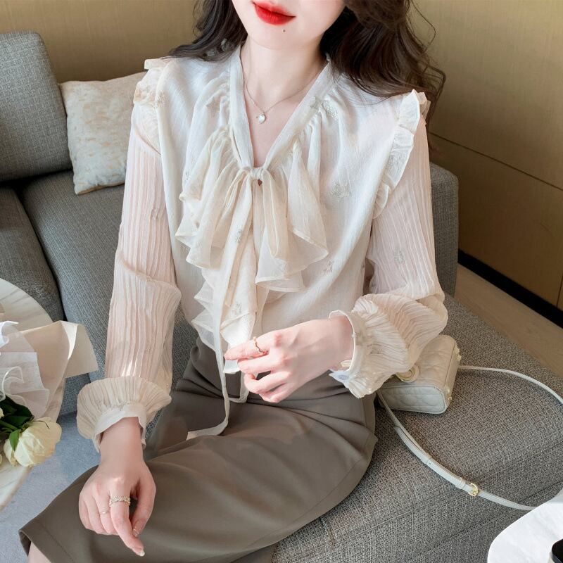 【tops】リボン付きシャツトップス　M28617