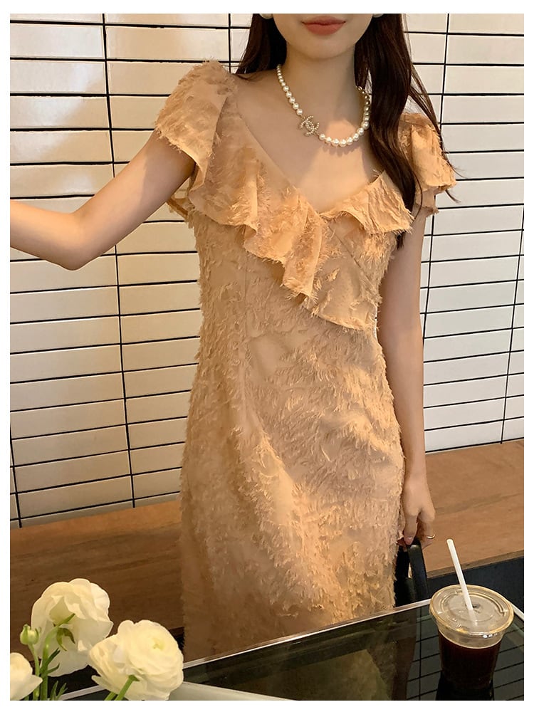 【dress】Vネックフリンジワンピース G20071