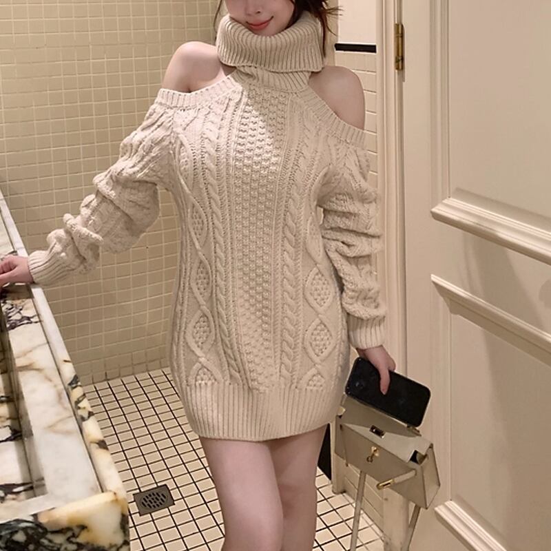 【dress】2wayハイネックホルターネックニットワンピース Q7558