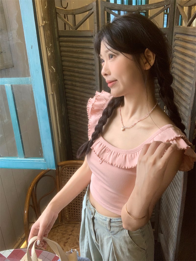 【tops】ギャザーフリルTシャツ　M25238