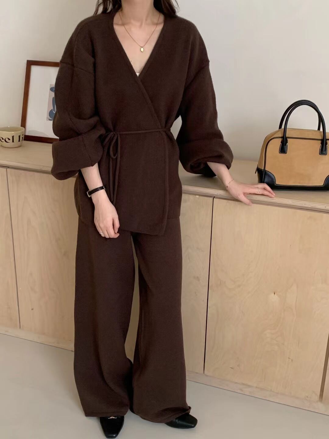 【set】カシュクールニットトップス×ワイドパンツセット　N2765