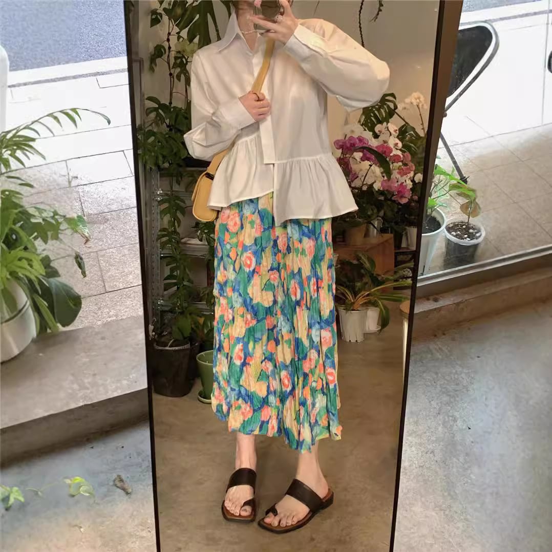 【set】シャツトップス×花柄スカートセット　M25761