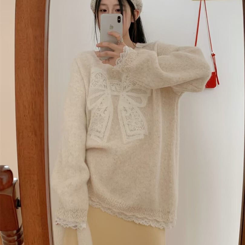 【tops】レースリボンニットセーター　M28341