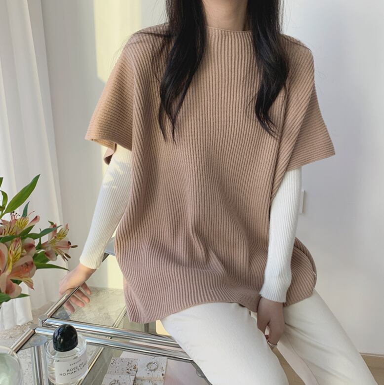 【tops】スリットケープニットジレ　M18411