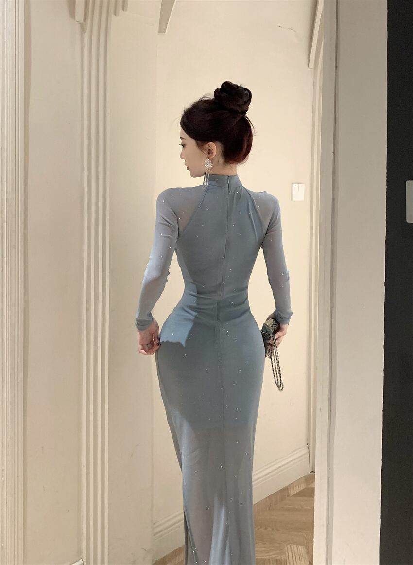 【dress】ギャザーメッシュタイトワンピース G20643