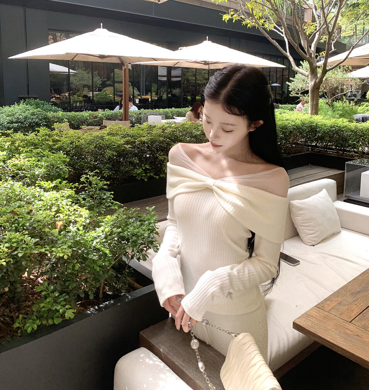【tops】チュールドッキングリボンニットトップス　N3490
