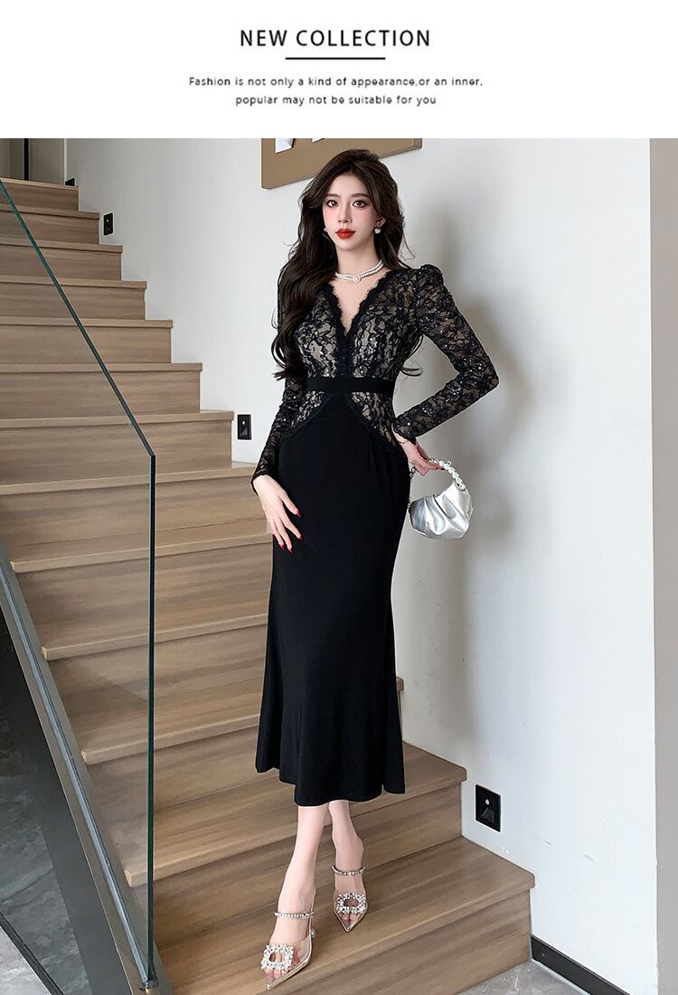 【dress】レース切り替えマーメイドワンピース　M26252