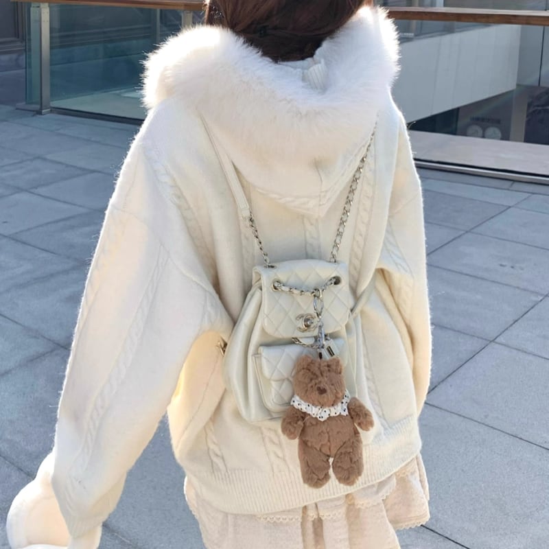 【outer】ファー付きニットカーディガン Q7253