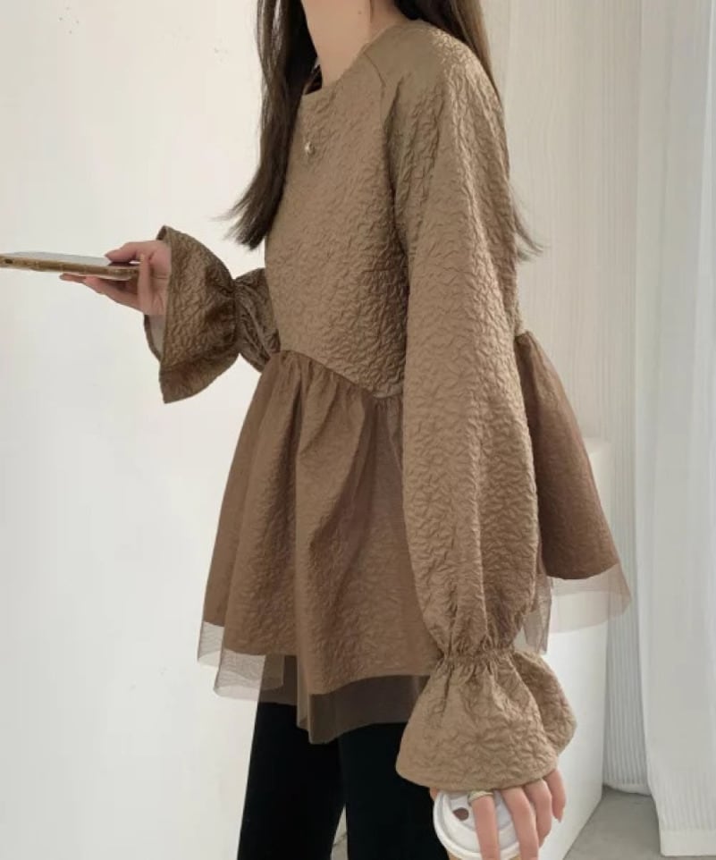 【tops】メッシュ偽二つ切り替えブラウスG20303