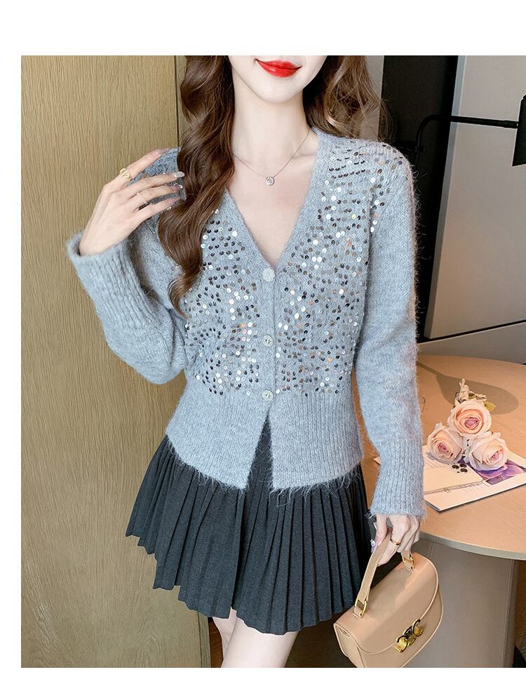 【outer】スパンコールニットカーデ　M27037
