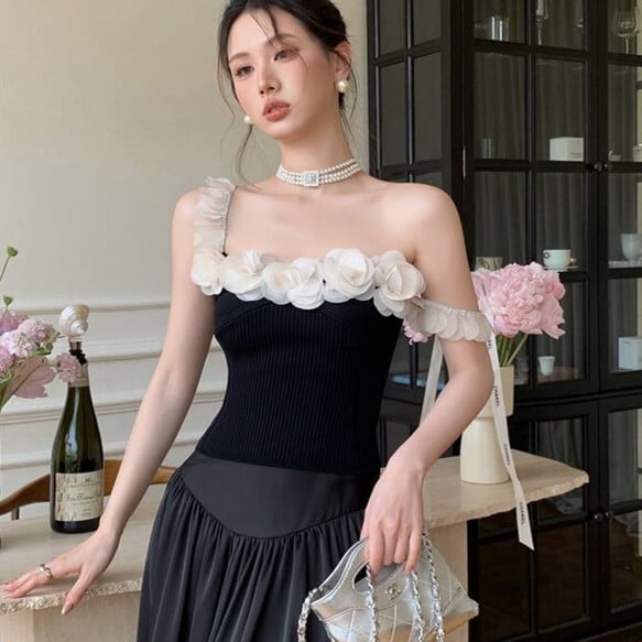 【tops】立体フラワーニットキャミソール　M24306