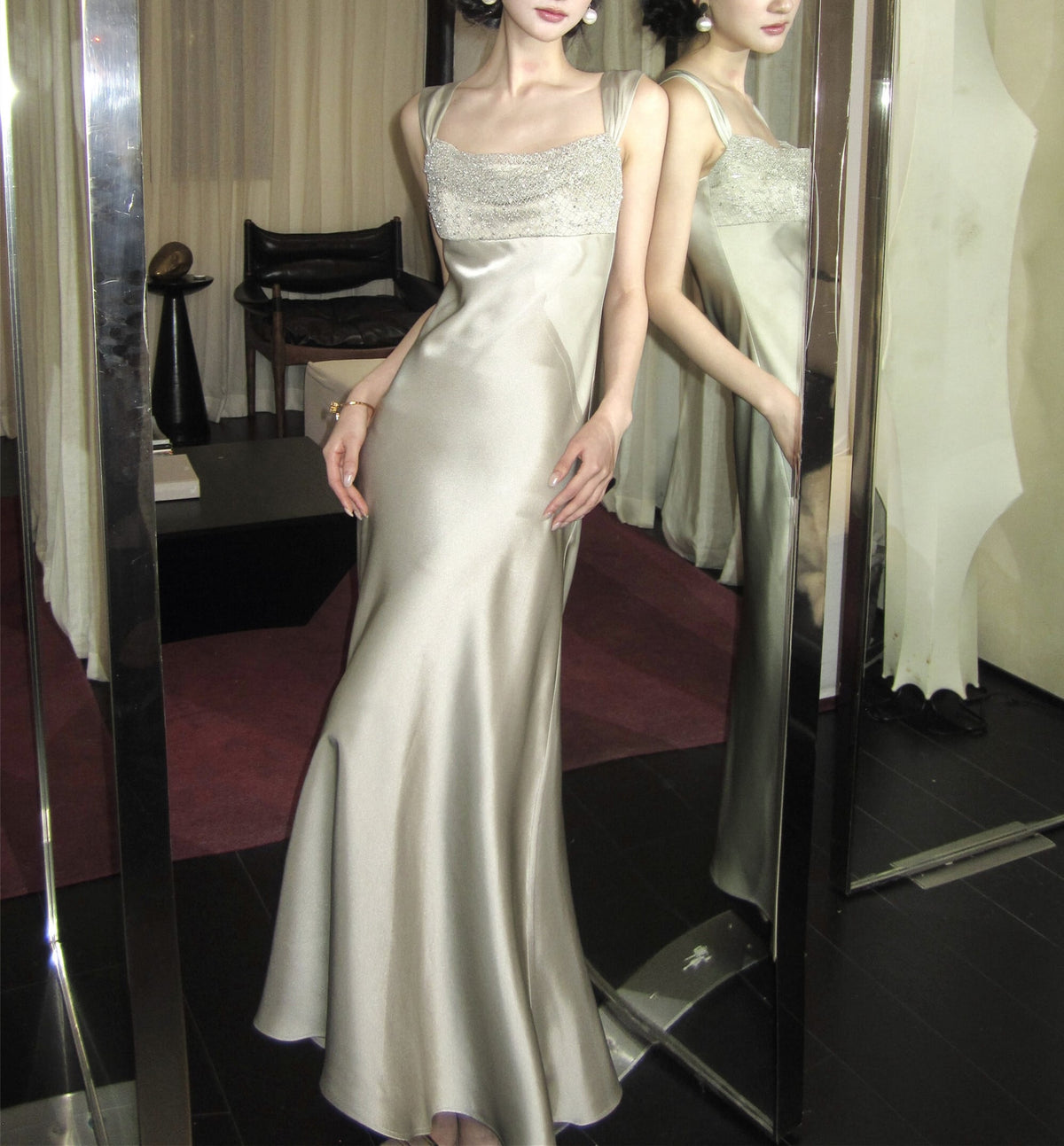 【dress】パールスパンコール付きキャミワンピース　N3527
