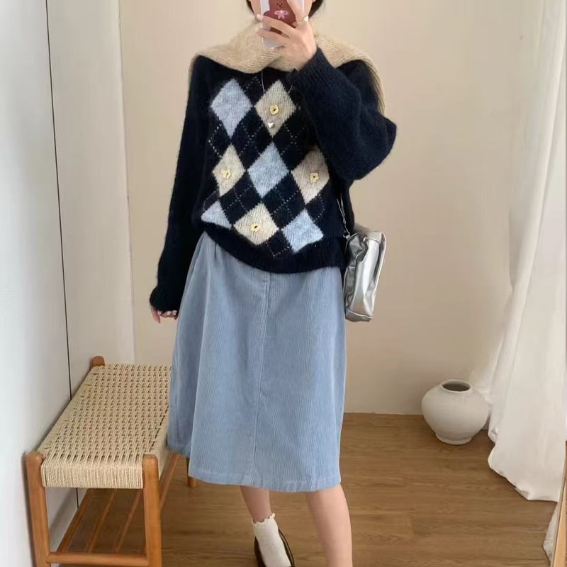 【tops】アーガイルチェックニットトップス Q7145