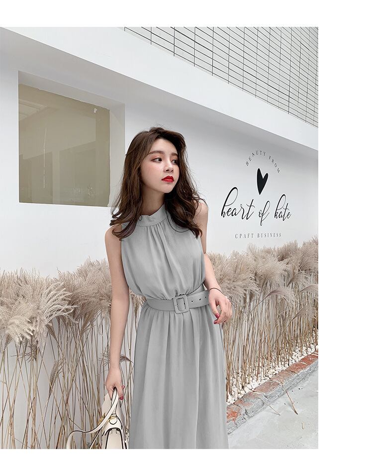 【dress】今季トレンド気質満点海旅行ギャザーウェスト絞り体型カバー無地ワンピースF0288