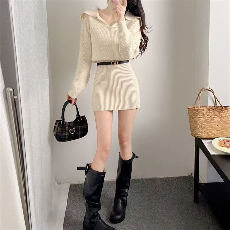 【dress】ニットミニワンピース Q7161