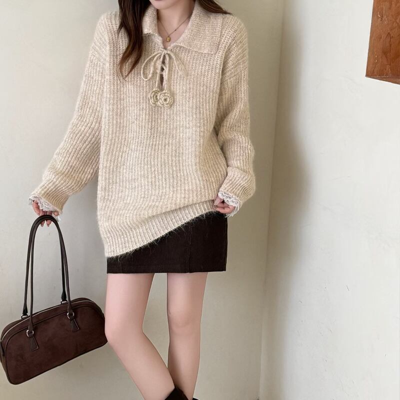 【tops】レースドッキングニットトップス Q7481