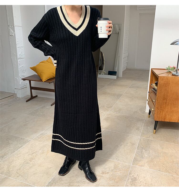 【dress】Vネックニットワンピース　M18488