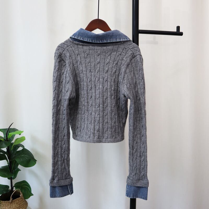 【outer】デニムドッキングニットカーディガン Q7591