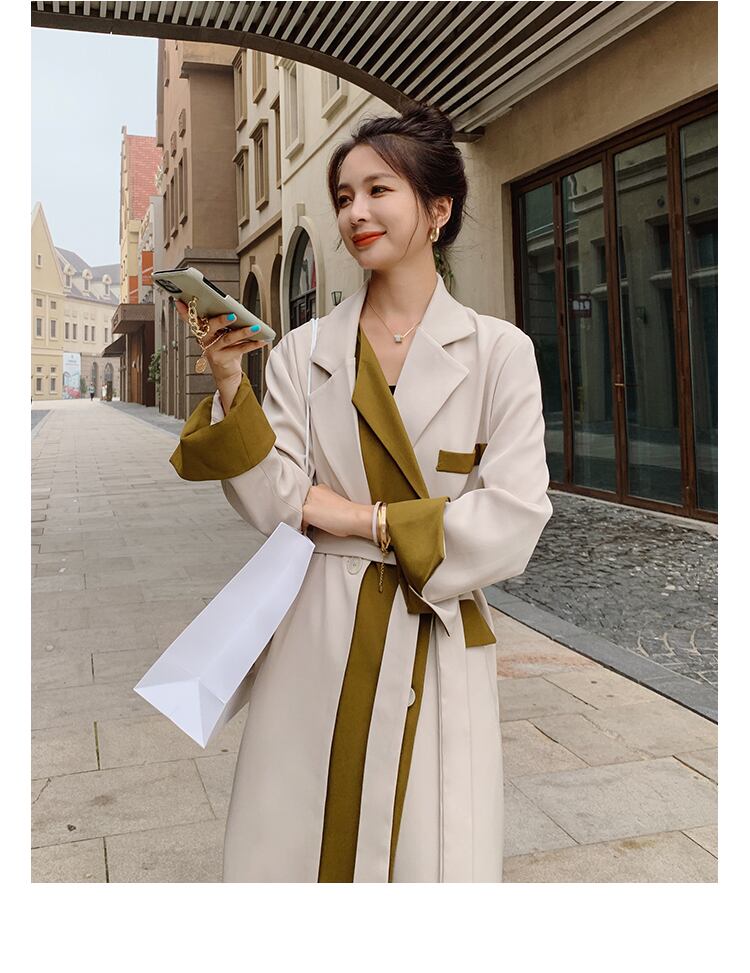 【outer】美人度アップ!ファッション魅力的上品な質感エレガントロング丈トレンチコート G2777