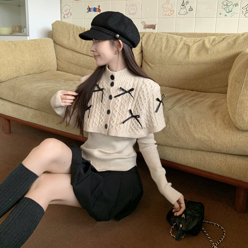 【tops】リボン付きニットトップス　M27620